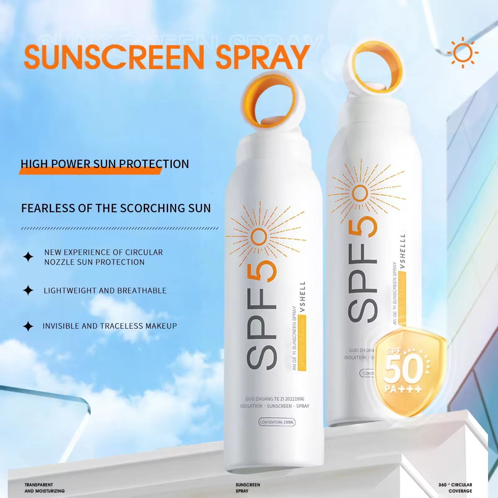 Wholesale Sunscreen Spray SPF50 PA+++ Spectrum UVA/UVB Protection Hydration Water Resistant Lightweight Full Body Sunscreen