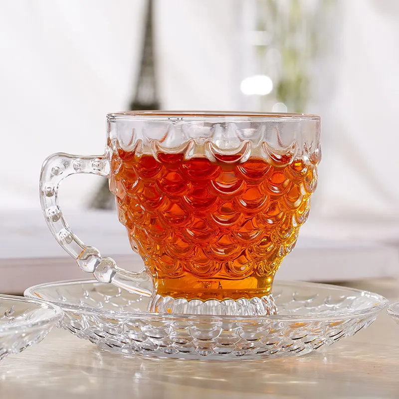 Hot Sale Glass Mug Custom Logo 210ML 7OZ Fishscale Classic Transparent Beverage Clear Coffee Glass Mug