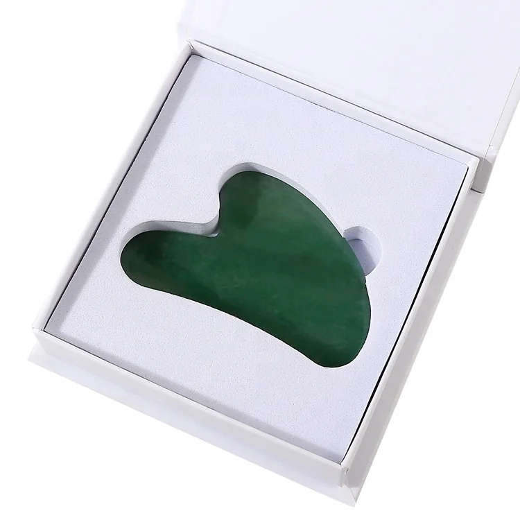 Natural Green Crystal Facial Scraping Massage Tool Aventurine Jade Guasha Stone With Box