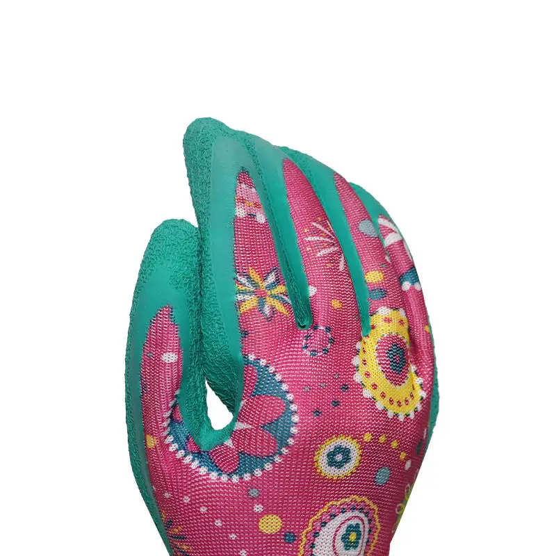 Custom puncture resistant printing flower women gardening gloves protective tool crinkle latex garden gloves