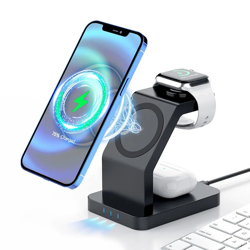 
3 in 1 Magnetic Wireless Charger Station Dock for iPhone 12 for Apple Watch, Airpods 