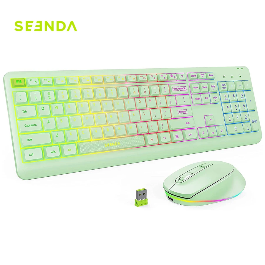 Seenda B02TZ Combos Tablet Pc Kit Led Ultra-slim Computer Cool Combo White 2.4g Wireless Keyboard Mouse