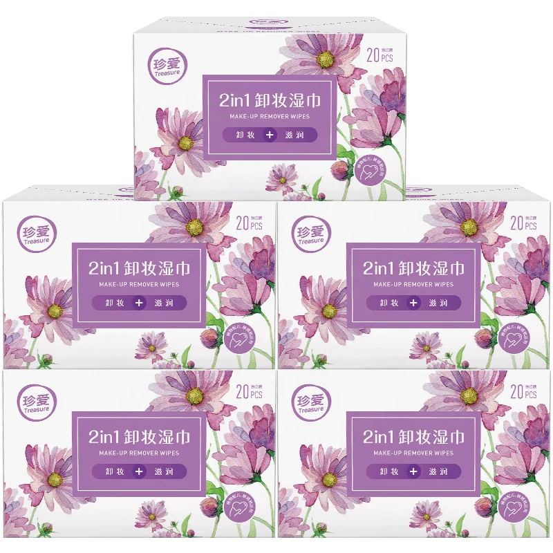 
XZ42 Treasure wipes makeup private label remover wipes 20 pcs 