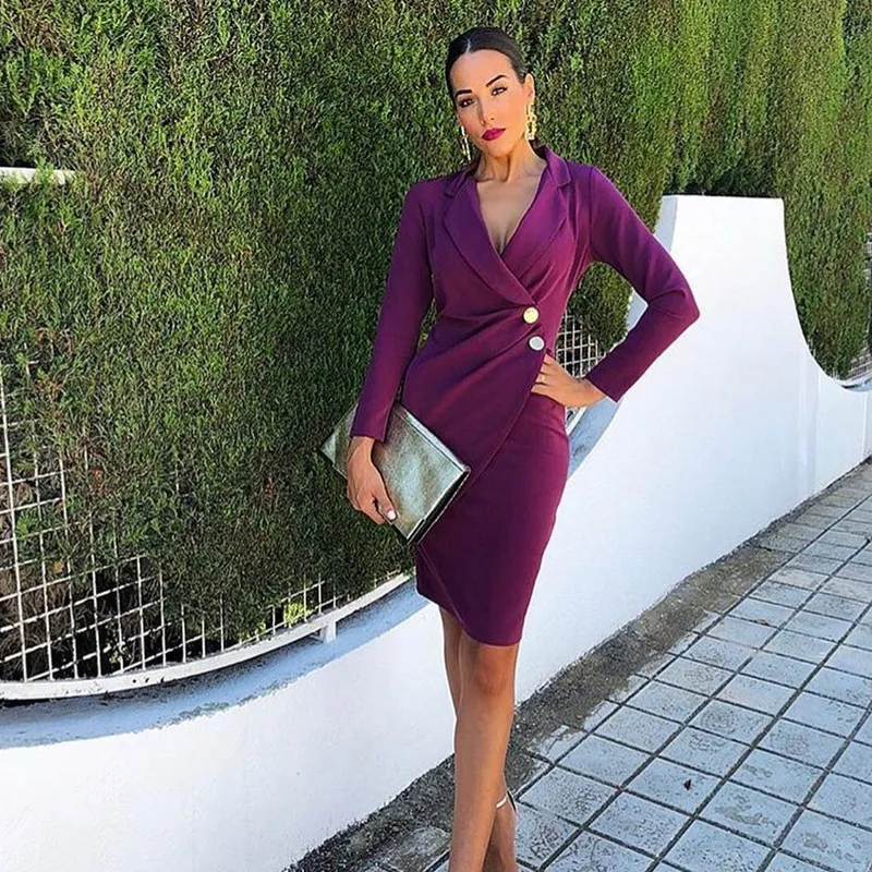 Ebay Wish Fashion Design Women Professional Dress Long Sleeve Slim Fit Office Dresses