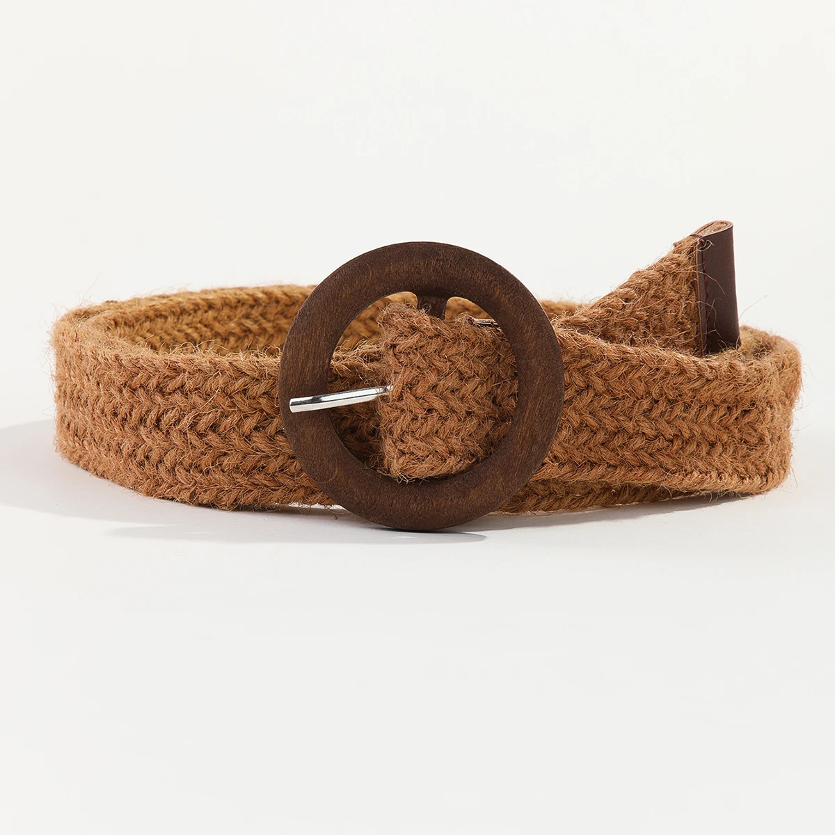 Fashion Hemp Braided Wood Buckle Belts Vintage Knitted Waist Women Belt