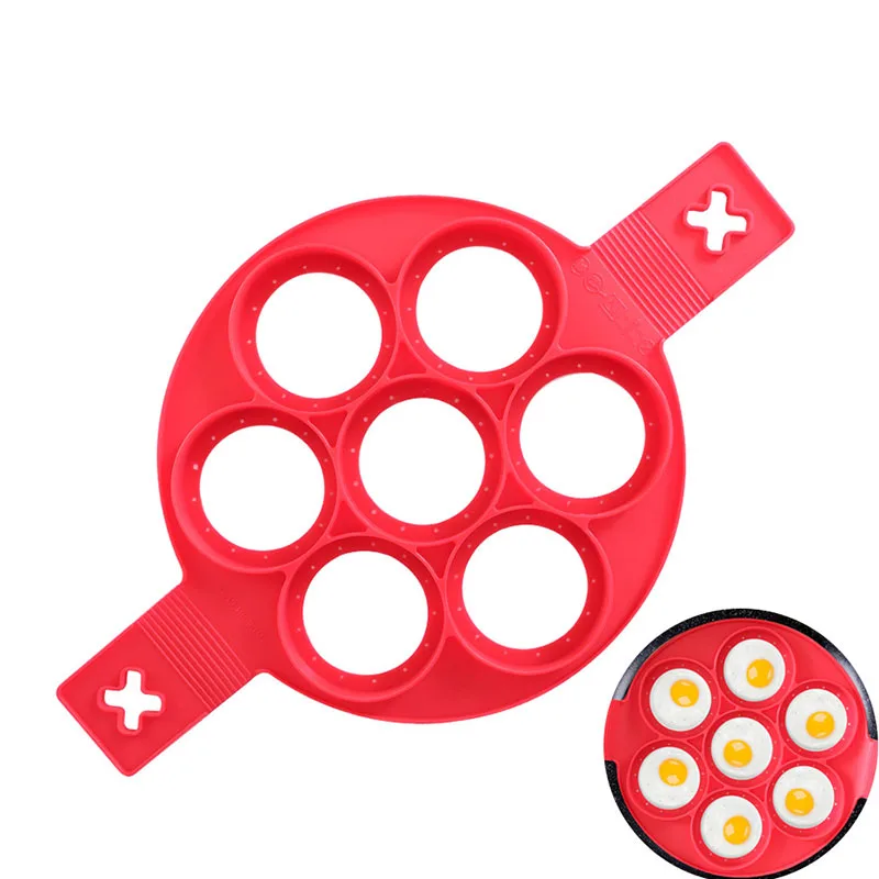 Kitchen Tool 7 Hole Round Red Food Grade Silicone Omelette Mold