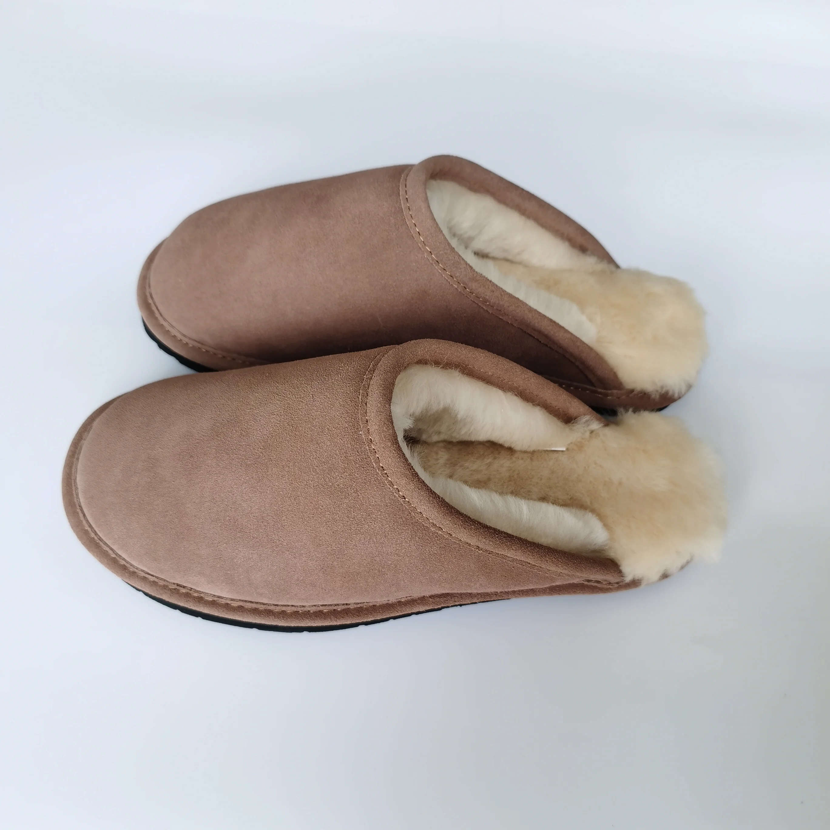 Factory Price Real Shearling Fur Slipper Cow Spilt Leather Sheepskin Fur Slipper Autumn Winter Home Slippers