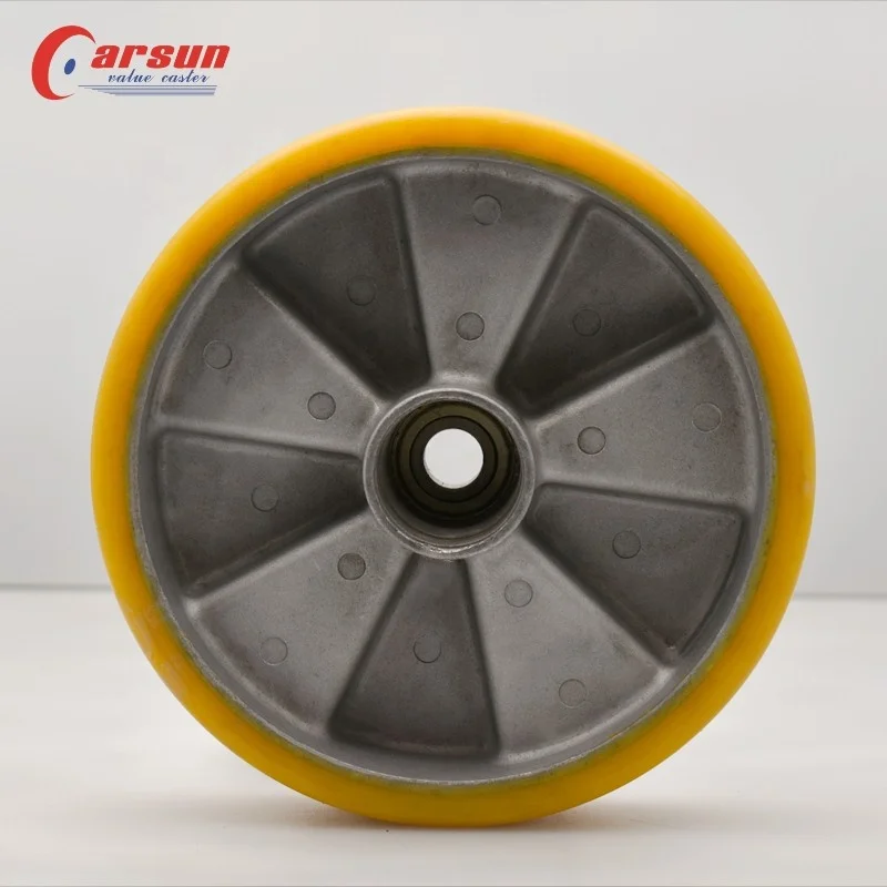 Professional Factory 8inch Yellow cast iron core polyurethane wheel trolley wheels material cart PU wheel