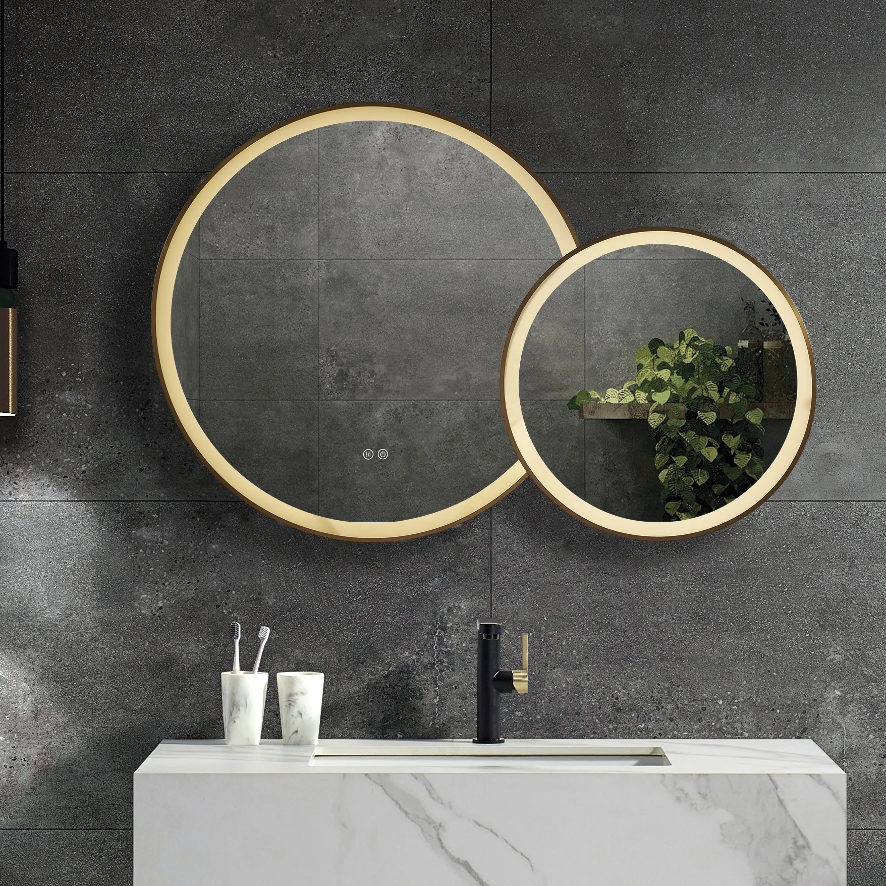 Stainless Steel Framed Round Bath Led Bath Mirror Vanity Mirror With Lights