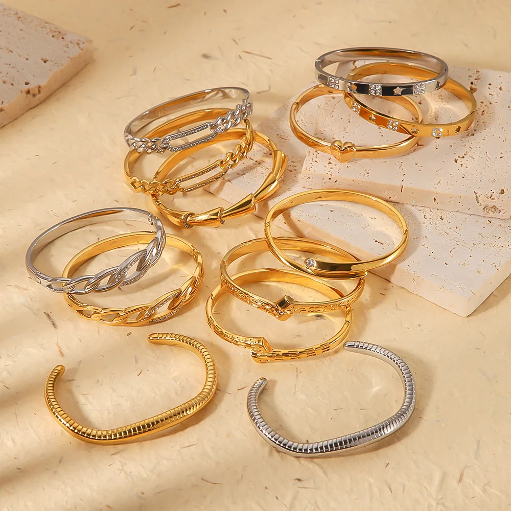 stylish gold plated bracelet Stylish Cubic Zirconia Stainless Steel Wrist Bangle Bracelet 18K Gold Plated Waterproof Jewelry