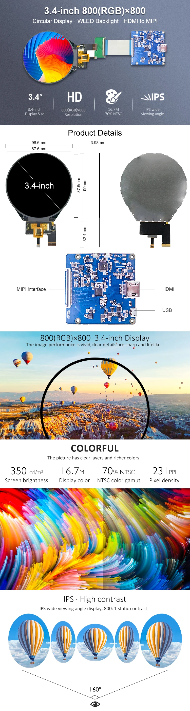 Eurotech 3 4 дюймов 800X800 MIPI 39 pin Круглый дисплей ЖК-экран круглое Панельное HD-MI плата контроллера для виртуальной