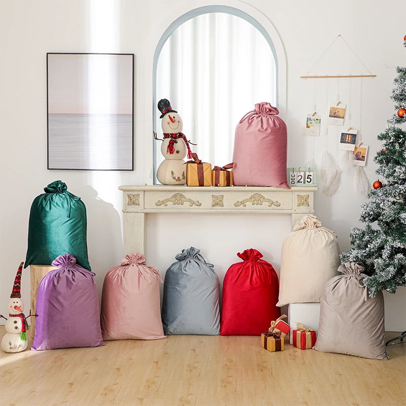 Двухслойная тканевая Рождественская сумка для хранения конфет на завязках Подарочная сублимационные бархатные мешки