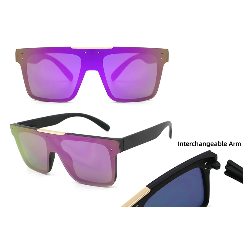 China sunglass manufacturers one piece oversized plastic detachable interchangeable arm sunglasses