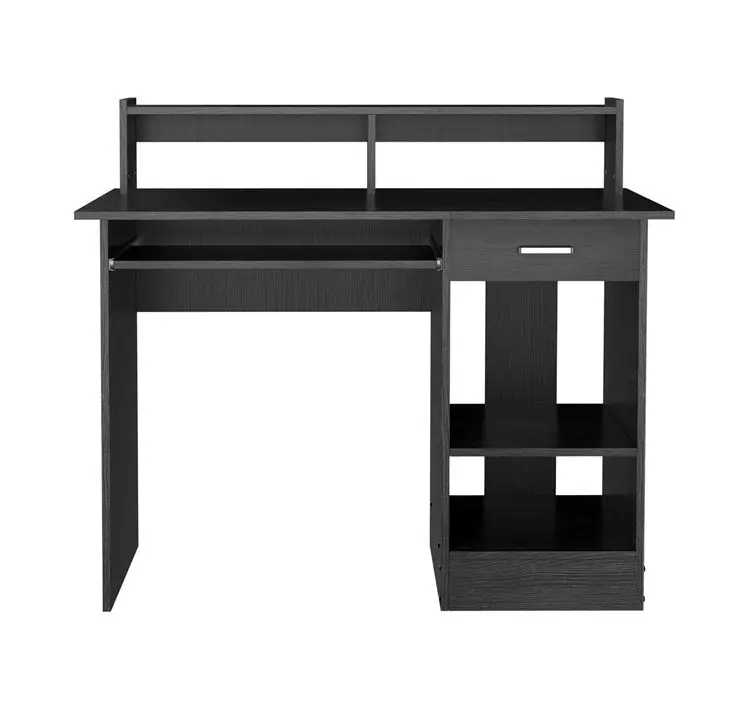 Black Computer Desk with Drawers Storage Shelf Keyboard Tray - Home Office Laptop Desktop Table for Small Spaces