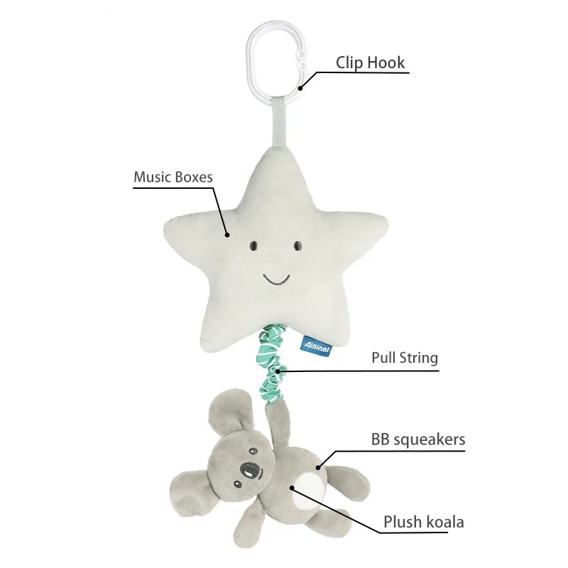 Cute plush toy with musical pull string music hanging car seat soft toys N052