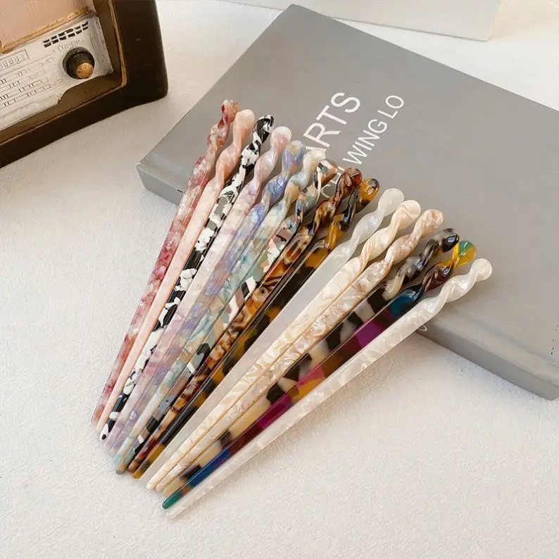 Fashion acrylic acetate hair clasp chopsticks twisted Stick pin Women Girls japan hairpins