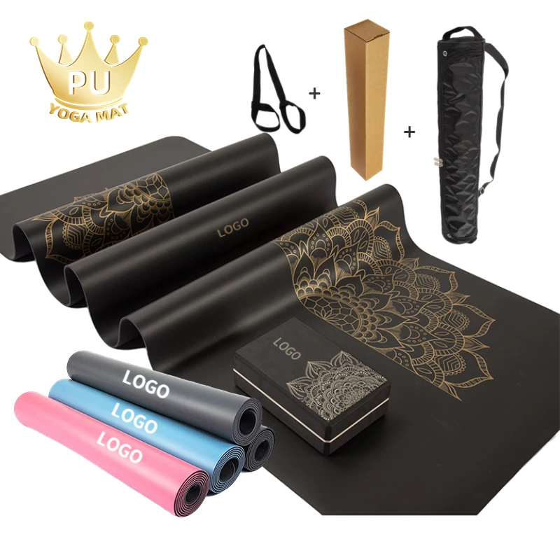 Custom Logo Eco Friendly Anti Slip Print Black Rubber Yoga Mat PU