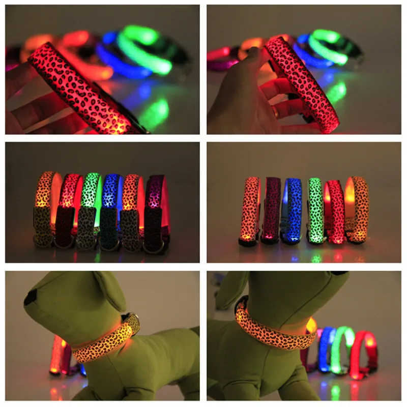 LED Dog Collar Adjustable Luminous Leopard Glowing Collar for Dogs Electronic Pet Night Safety Nylon Flashlight LED Cat Collar