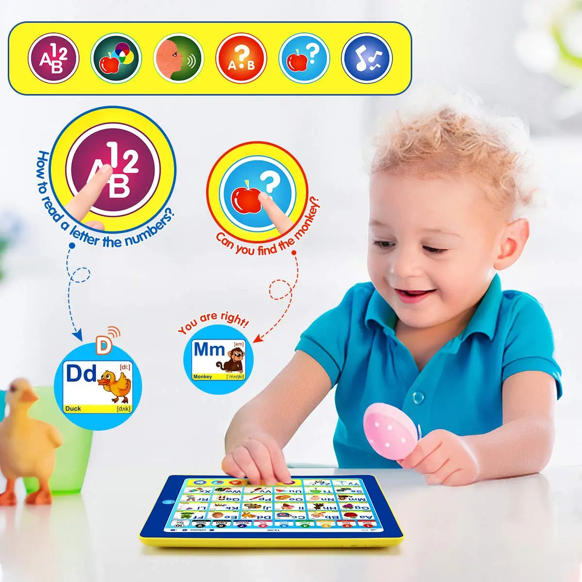 6-in-1 Kids Tablet with Interactive Educational Electronic Toys Makes Learning Fun, Toddler Learning Toys Gifts