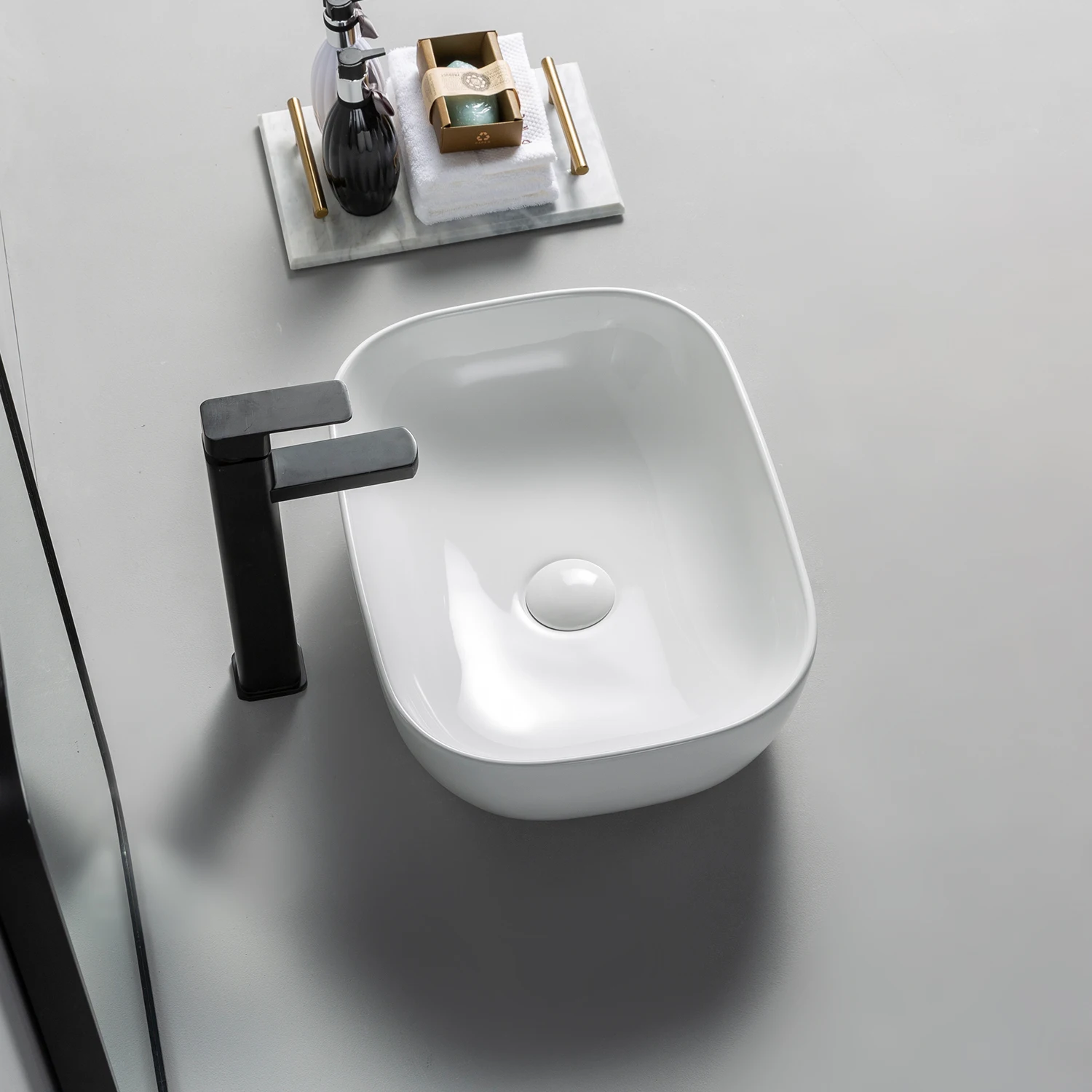 Commercial High Quality Ceramic Table Top Hand Wash Basin Sink Rectangle Bathroom Washbasin