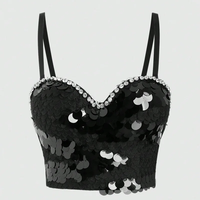2024 модный новый корсет Amazon AliExpress бюстгальтер с рыбьей костью верхняя одежда блестками из бусин слинг волшебный черный весы обернутый нагрудный жилет