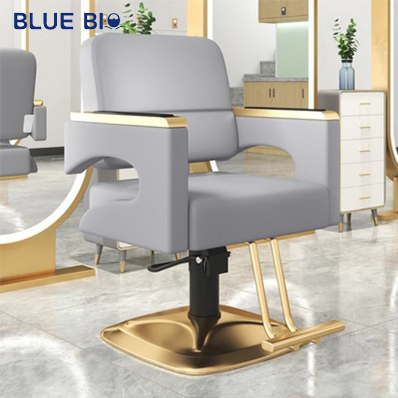 Modern Simple Golden Stainless Steel Armrest Hair Cutting Chair Adjustable Rotating Barber Shop Hair Salon Chair