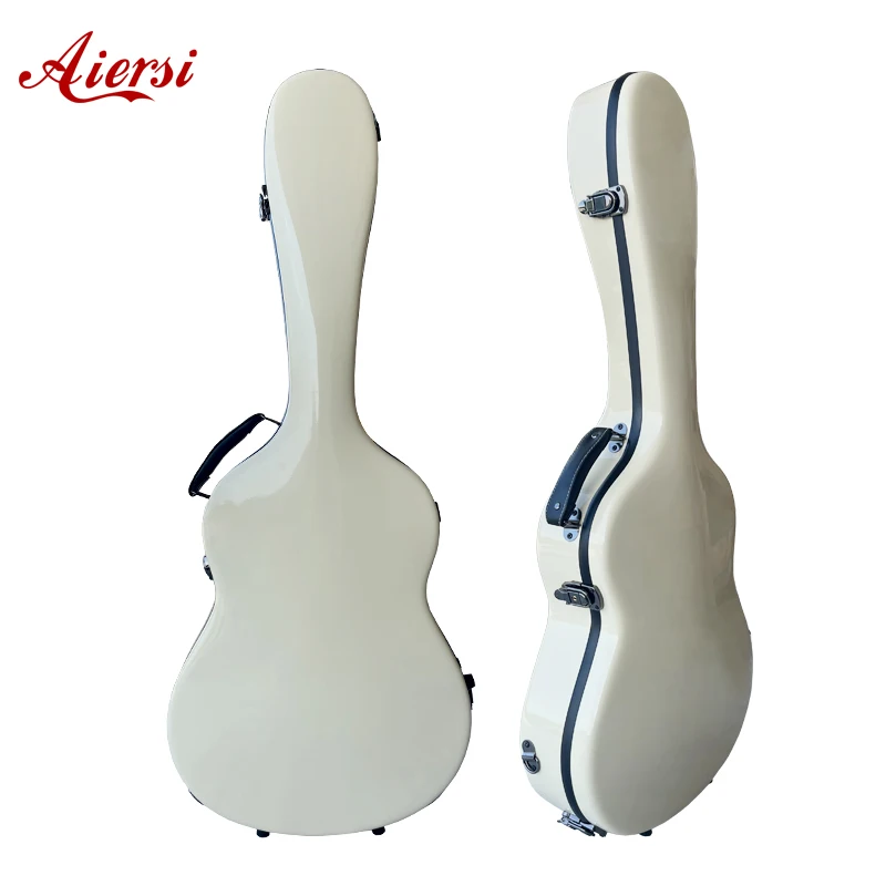 Aiersi High quality white Fiberglass guitar case with good price for classical and Acoustic guitar