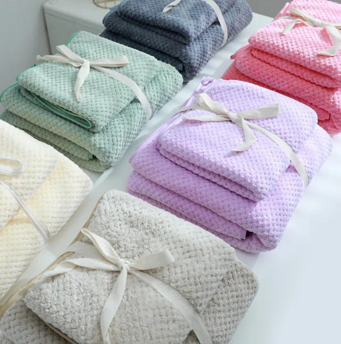 Japanese style simple solid color merbau microfiber face bath towel with ribbon packing for wedding gift sets