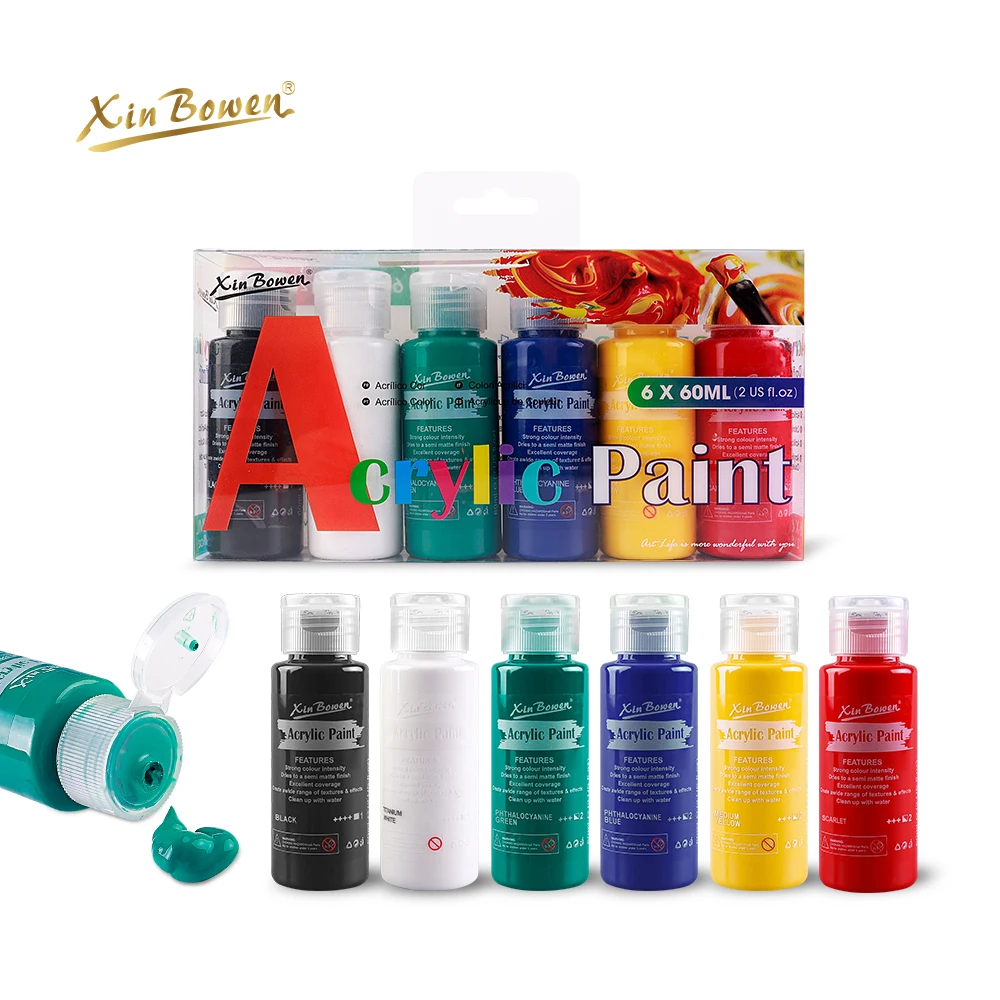 Xin Bowen New 60ml Regular 6 Acrylic Colors Professional Artist Art Painting Acrylic Color Paint Set