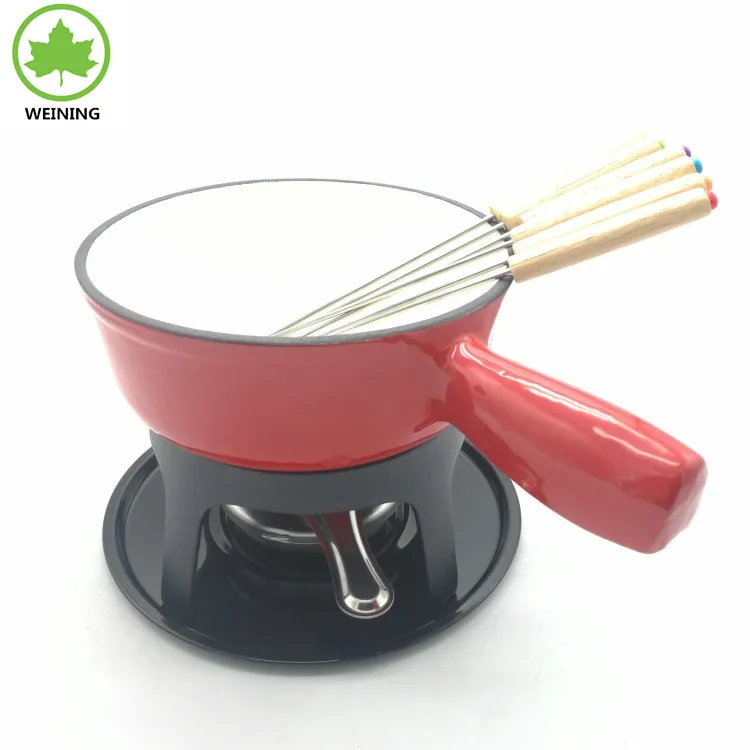 Cast Iron Fondue Pot Set 6 Fondue Forks Safety Burner Chocolate Cheese Cast Iron Fondue Pot Set