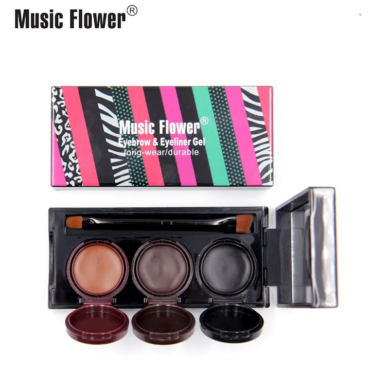Wholesale music flower custom OEM private label Waterproof longlasting 2 in 1 smooth eyebrow &eyeliner gel palette manufacturer