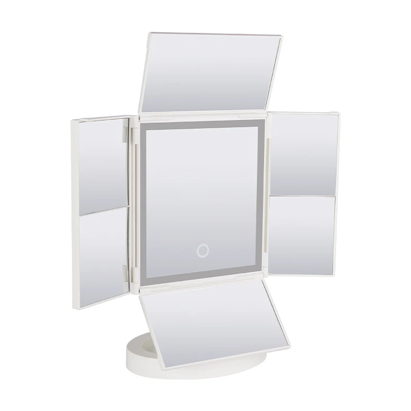 Multi-function Led Makeup Tabletop Mirror Circular Girl Makeup Mirror with Storage Box Wireless Charger Silver Square Lighted
