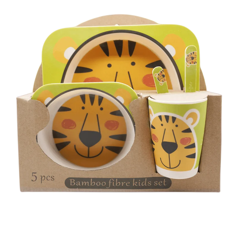 Custom baby children feeding tableware set of 5 biodegradable melamine tableware China zhejiang taizhou environmental bamboo fib