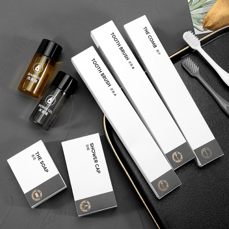 Wholesale Hotel Bath Amenities Luxury Hotel Amenity kit Travel Set , Shampoo and Conditioner Set 20g Soap Slipper for Bathroom