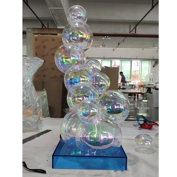 Rainbow Acrylic Balls With Blue Stand, Free Standing Acrylic Balls Display Set
