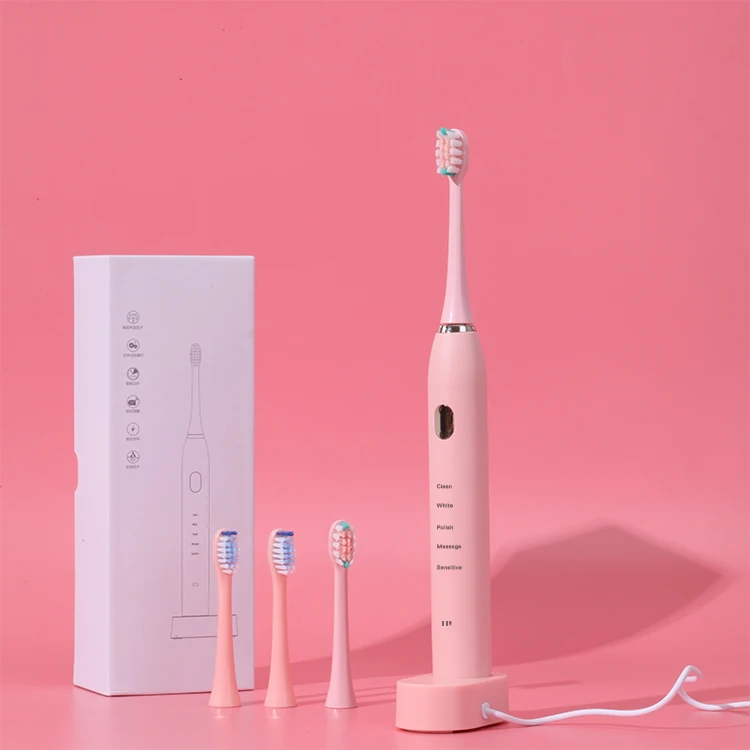 CE тонкая портативная дорожная розовая Аккумуляторная перезаряжаемая Индуктивная Автоматическая звуковая электрическая зубная щетка для взрослых