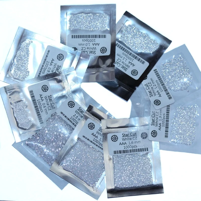 Redleaf wholesale 3A white color round zircon 0.8mm-2mm loose gemstones small synthetic cubic zirconia