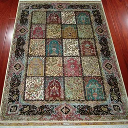 Handmade Hand Knotted Persian Four Seasons Silk Rugs Carpets with Garden Design for Islamic Bedroom