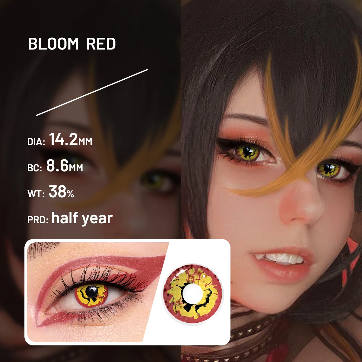 Lalens Wholesale Orchid Yellow Crazy Halloween Anime Cosplay Lens 14.2MM Prescription Soft Moist Color Contacts Lenses