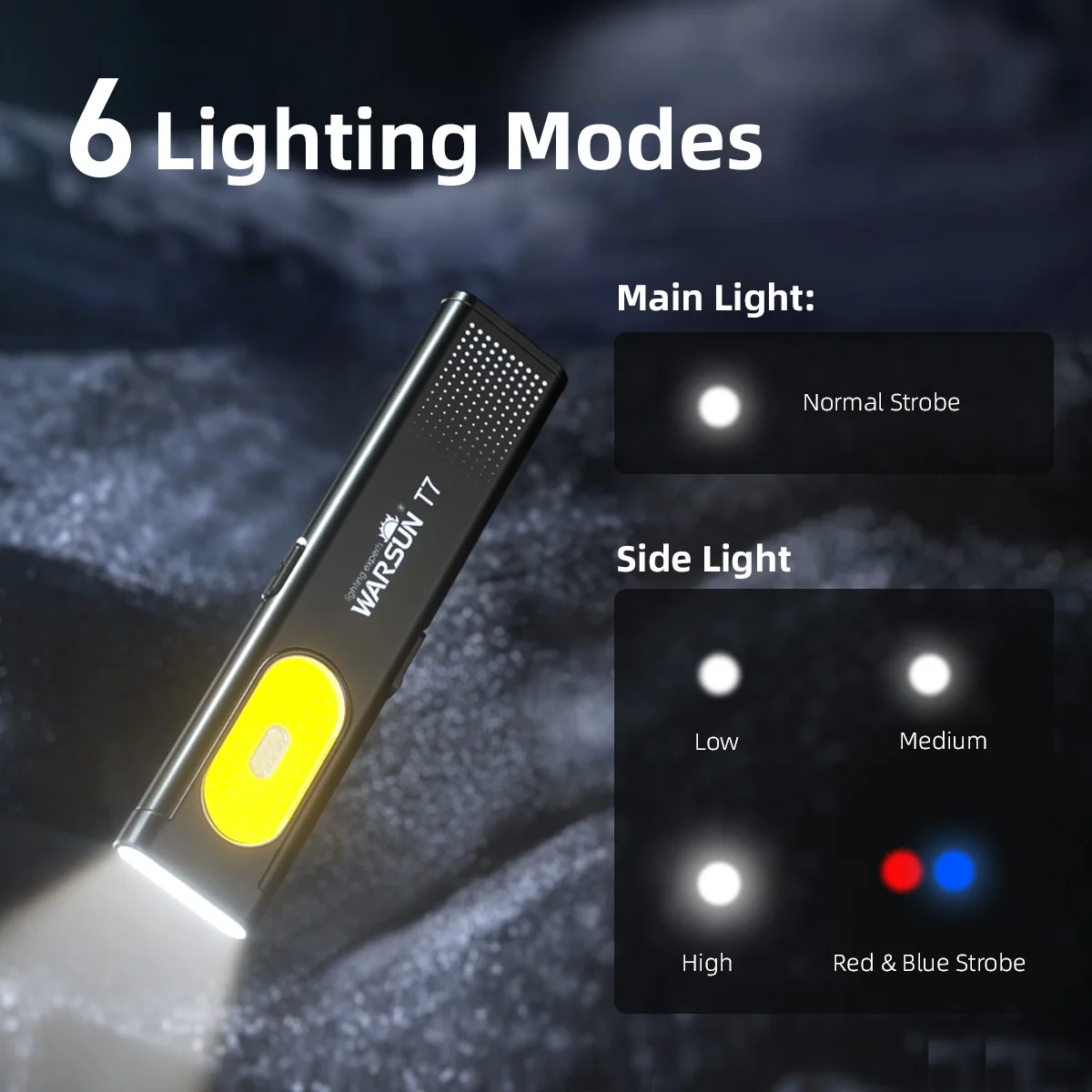 Warsun WSE5 T7 Rechargeable LED Mini Flashlight Torch 500lumen COB Light Waterproof IP44 EDC magnet work flashlight for Camping