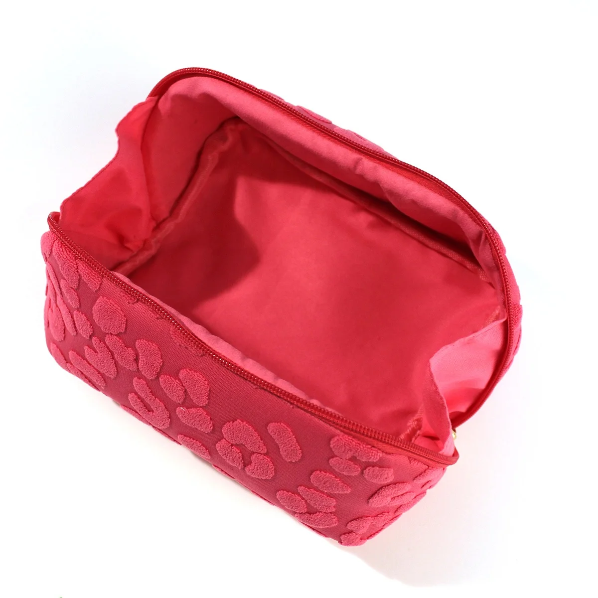 Soft Recycled Terry Towel Peach Skin Velvet Cosmetic Bags Toiletry Cases Flower Pattern Embossed Travel Make Up Bags
