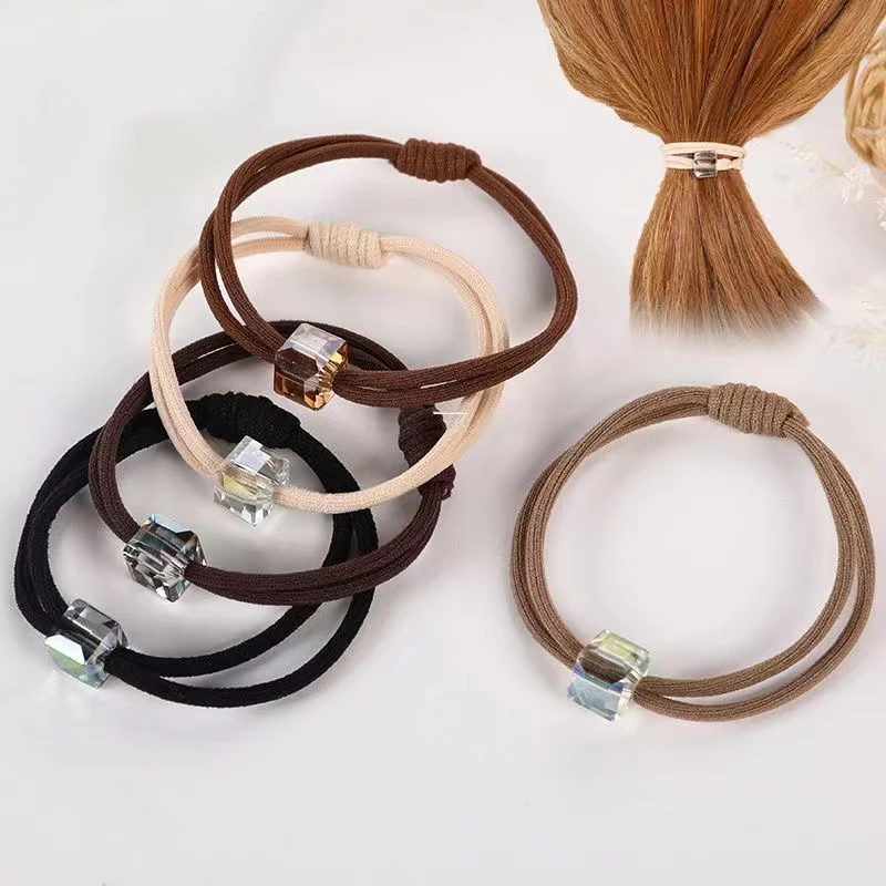 Square Crystal Beads Hair Tie Women Elastic Hair Bands Kids Hair Scrunchies Ponytail Holders Accessories
