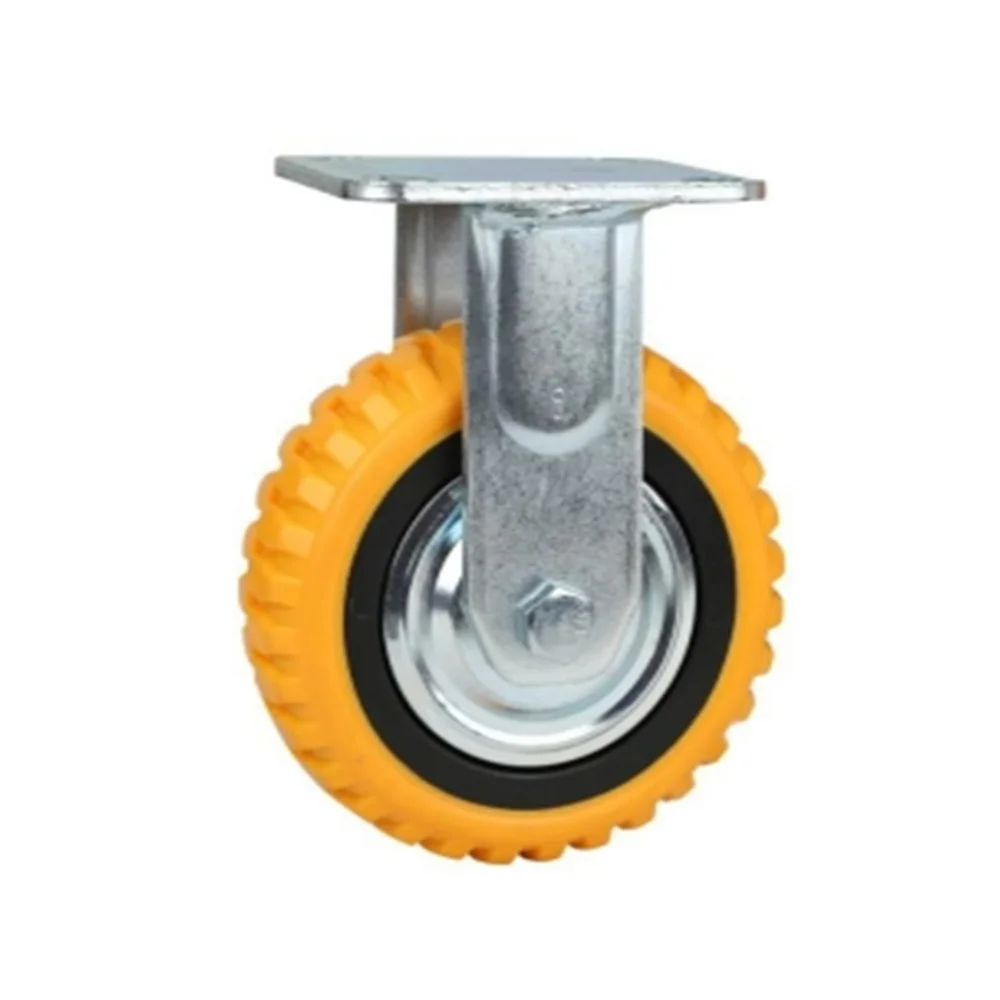 Best Selling High Load-bearing 280kg 5 Inch Yellow PU PVC Trolly Heavy Duty Fixed Caster Wheels
