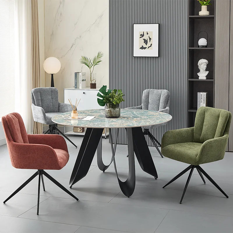 Nordic Modern Light Luxury furniture Minimalist Marble Dining Table Round Slate Dining Table and chairs set Home