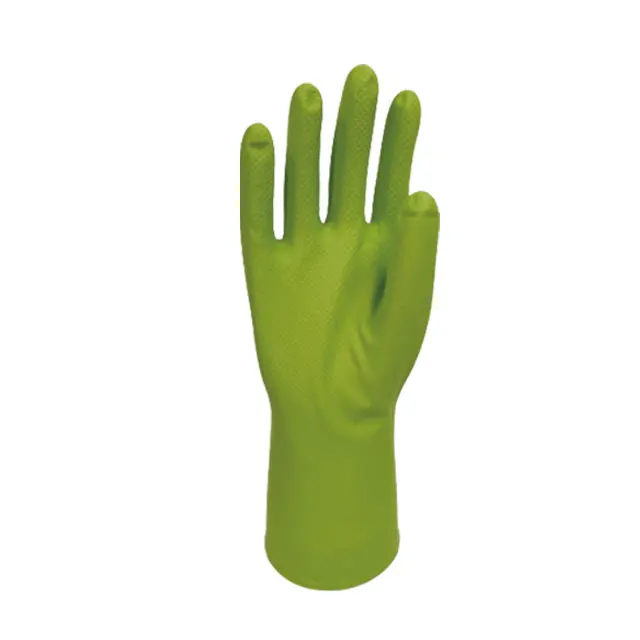 
Wholesale 85g Flocklined Diamond Grip Green Nitrile Working Gloves 