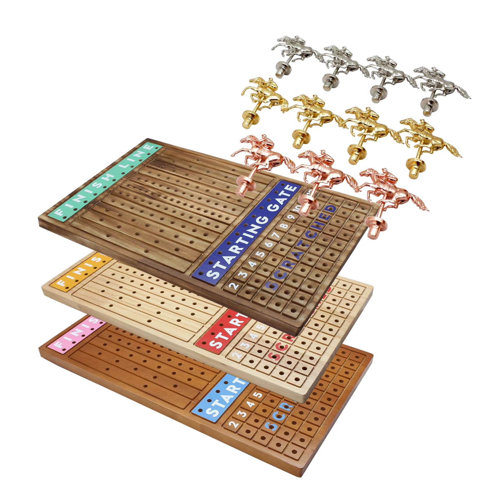 Wood Metal Horses Thickened Finish LINE with Dice Cards Chips Family Tabletop Game Night Horseracing Game Horse Race Board Game
