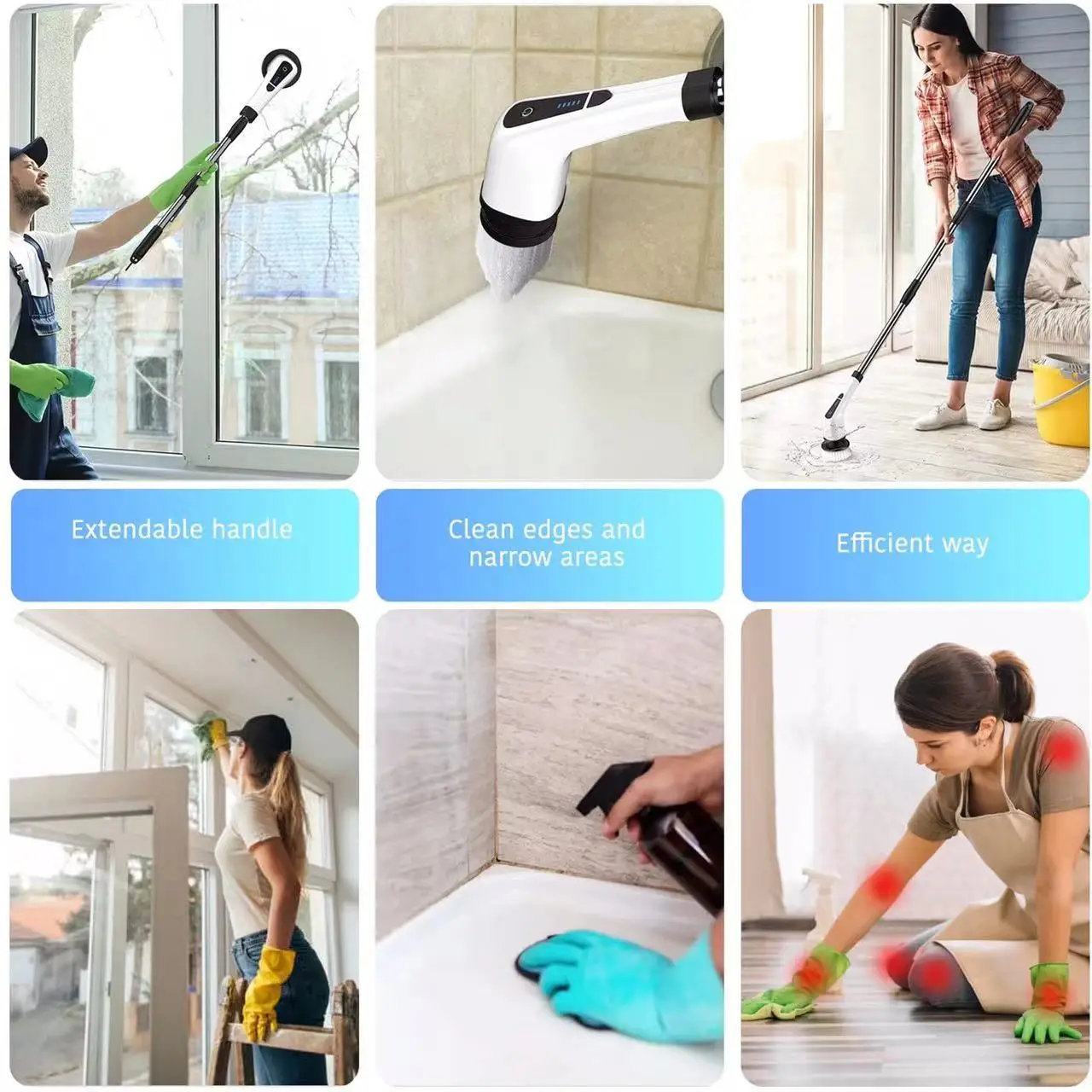 Multifunctional 7 in 1 automatic telescopic handheld cordless clean brush smart floor scrubber mop electric cleaning brush