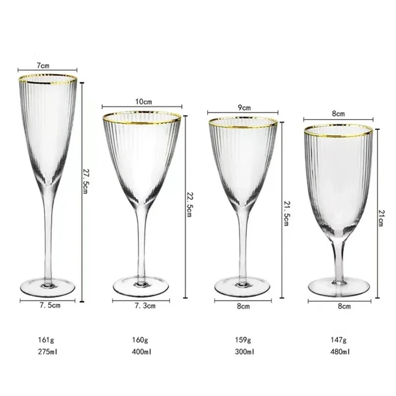 Creative gold rimmed goblet glass gift different capacity red wine glass for weddings restaurants party