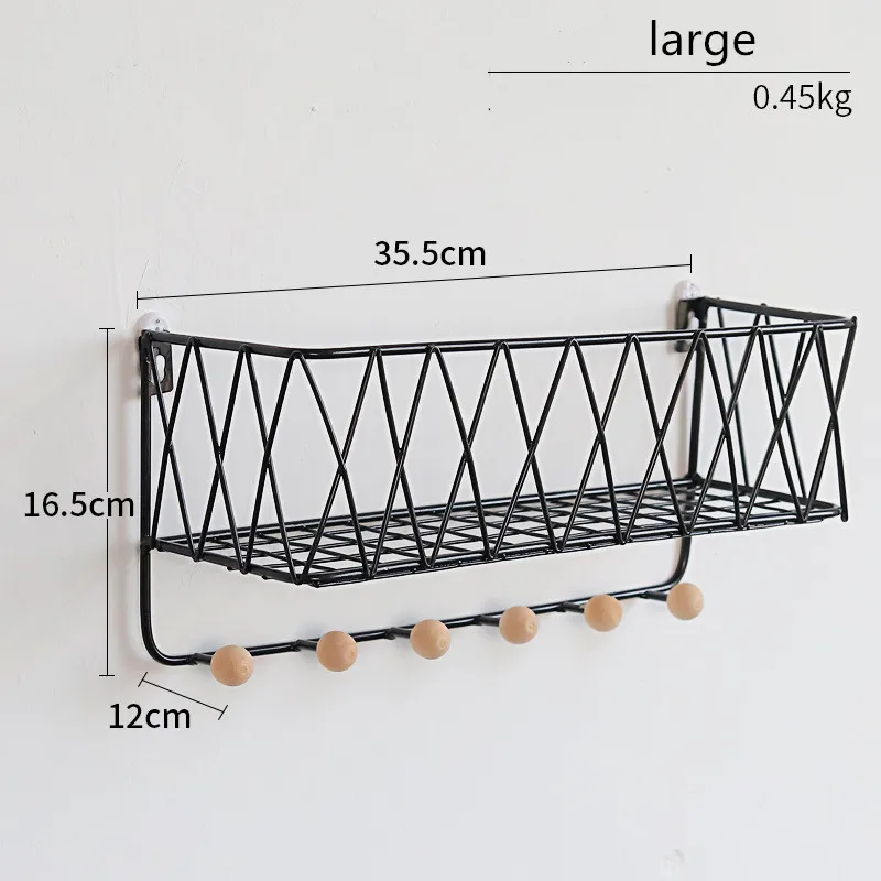  Simple Nordic wrought iron grid wall shelf Creative home hook mounted storage