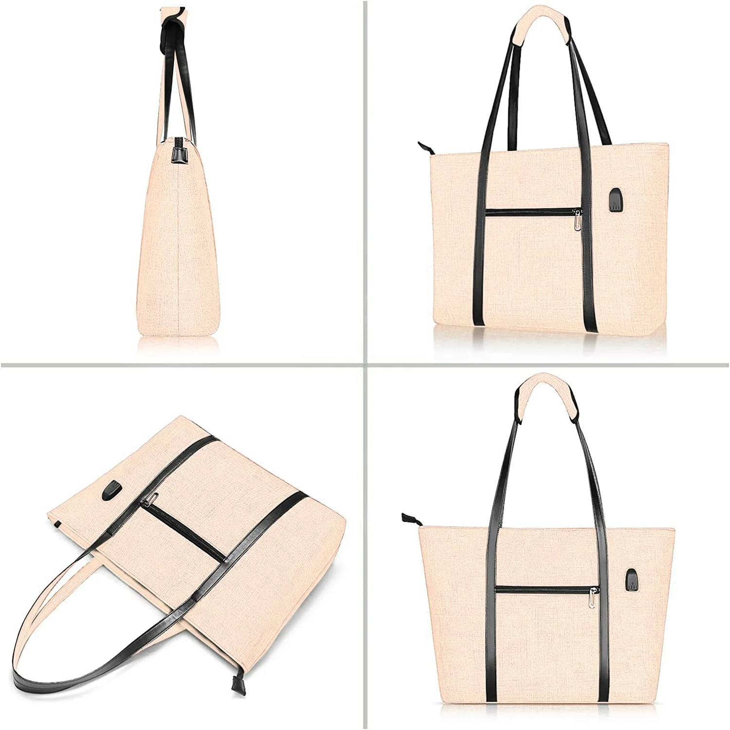 2024 factory custom logo 17 inch Notebook  Work Travel Business Computer Bag USB Port women Laptop Tote Bag with Small Purse